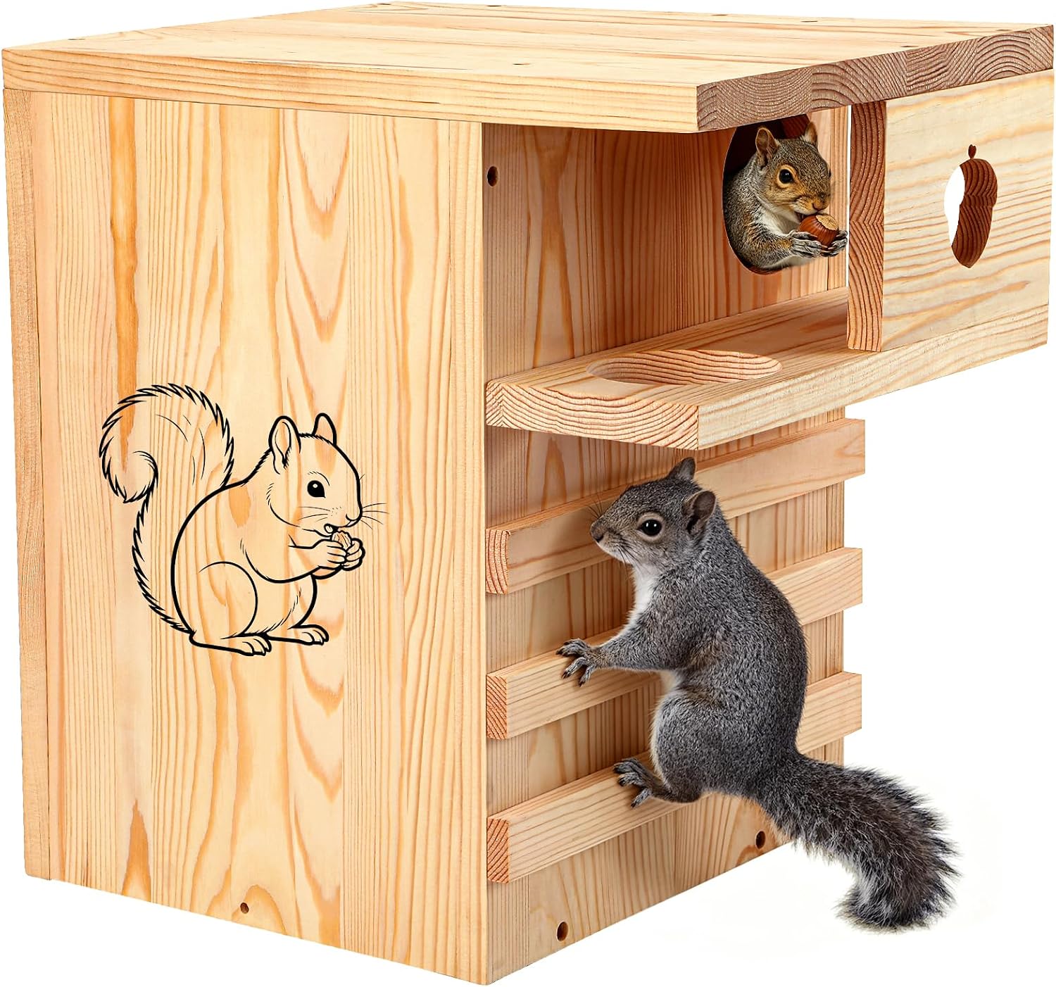 Large Squirrel House for Outside with Predator Guard, Squirrel Nesting Box with Exterior Porch, Easy Assemble Wooden Squirrel Boxes, Suitable for Gray Squirrels, Fox Squirrels, Red and Chipmunks - Image 1