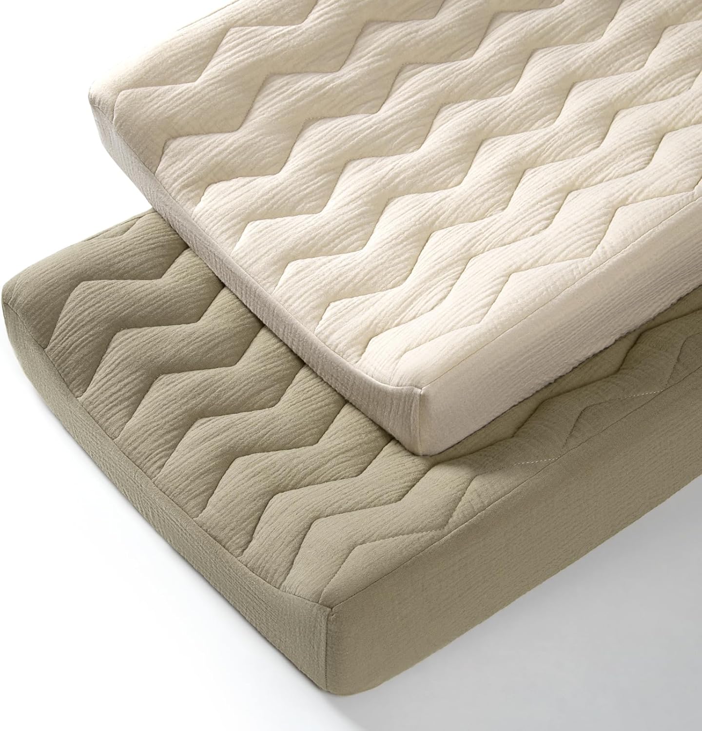 Lulumoon muslin changing pad cover front view showing the soft quilted texture on a standard baby changing table.