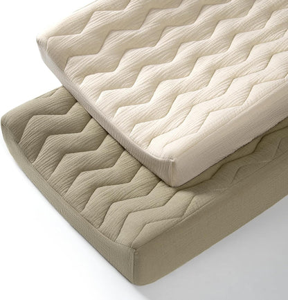 Lulumoon muslin changing pad cover front view showing the soft quilted texture on a standard baby changing table.