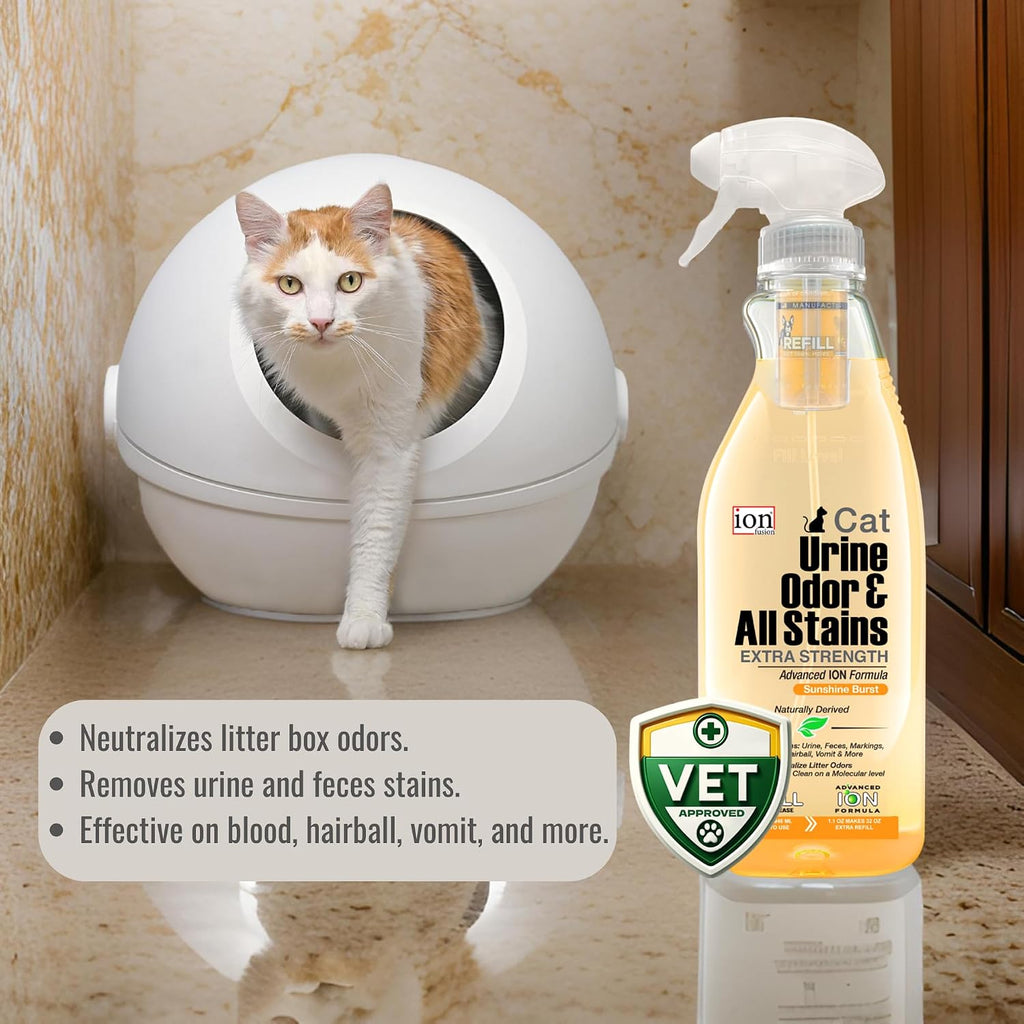 ION Fusion advanced pet odor neutralizer orange scent bottle on hardwood floor