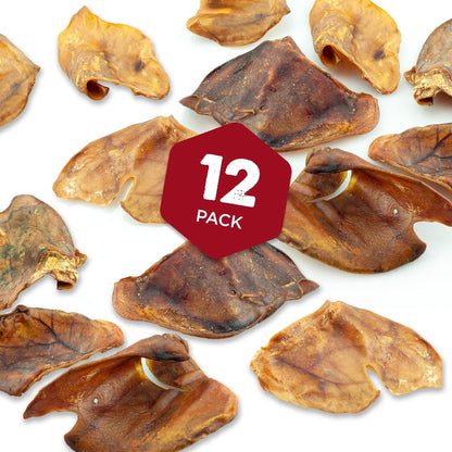 USA baked and packed pig ears for dogs showing thick cut crunchy texture
