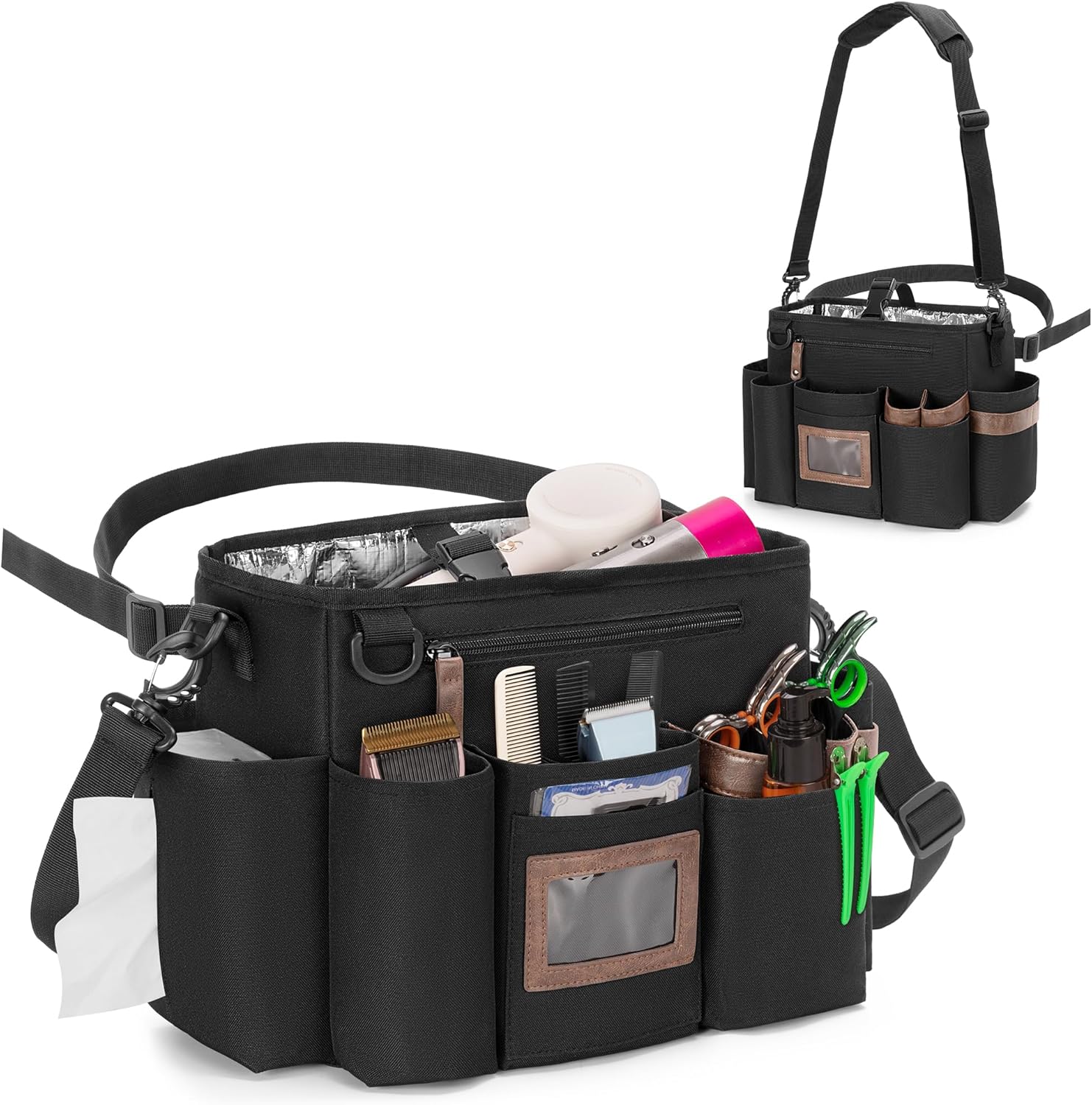 BAFASO insulated hairdresser bag front view showing professional black styling case for mobile barbers