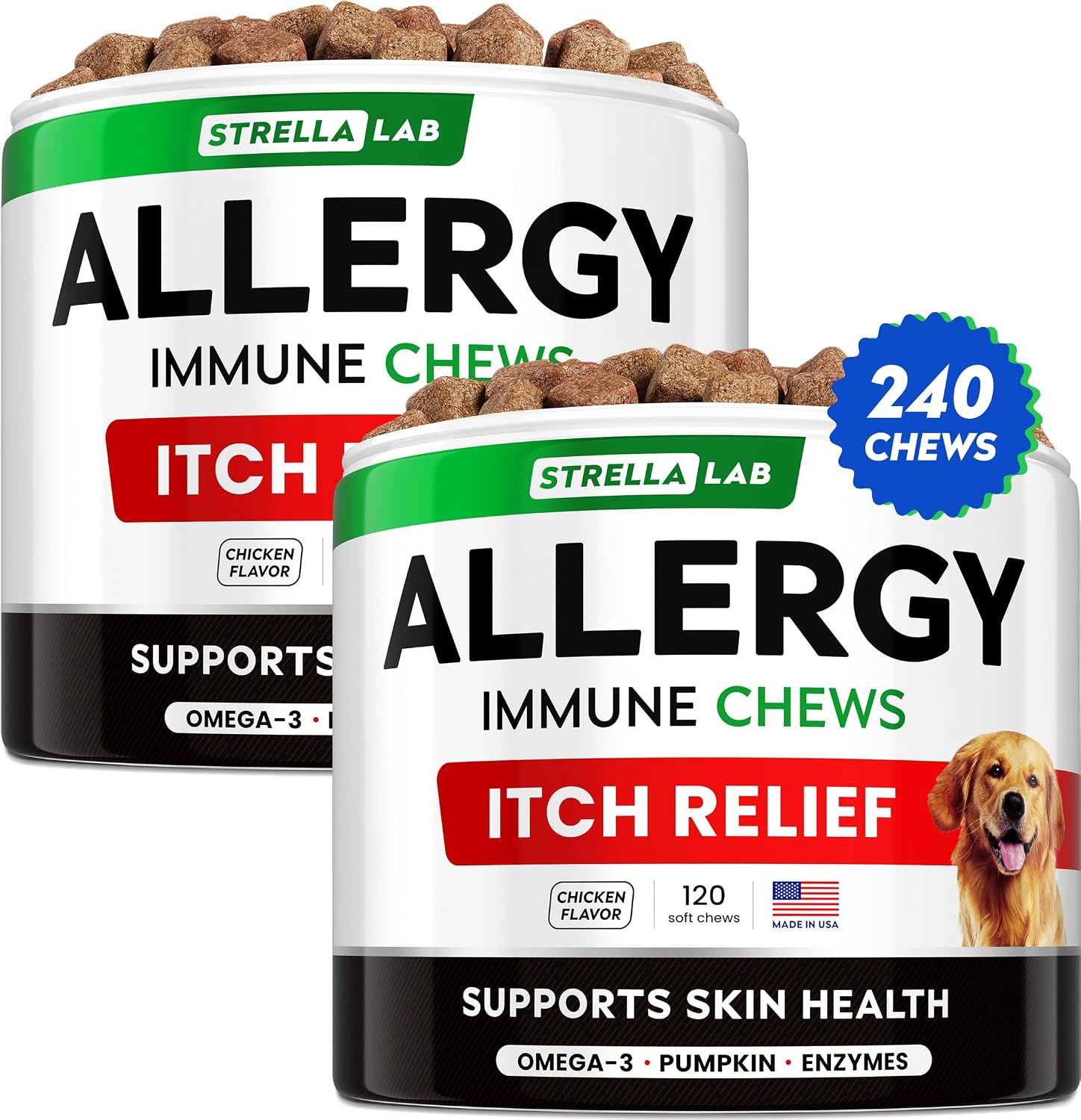 StrellaLab Dog Allergy Relief & Anti Itch Support Chews w/Omega 3: Real Ingredients, Real Taste! Skin & Coat Immune Supplement w/Fish Oil, Pumpkin & Enzymes - Developed by Experts - Made in USA -120Ct - Image 13