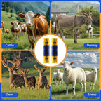 Dual pack cow scratching pads mounted on a farm feeding station wall