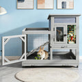 COZIWOW Rabbit Hutch Indoor Outdoor with No-Spill Design, 2 Wire Floors & Removable Trays, 2-Story Large Wooden Bunny Cage on Wheels, Chewproof Ramp for Multiple Small Animals, Gray - Image 1