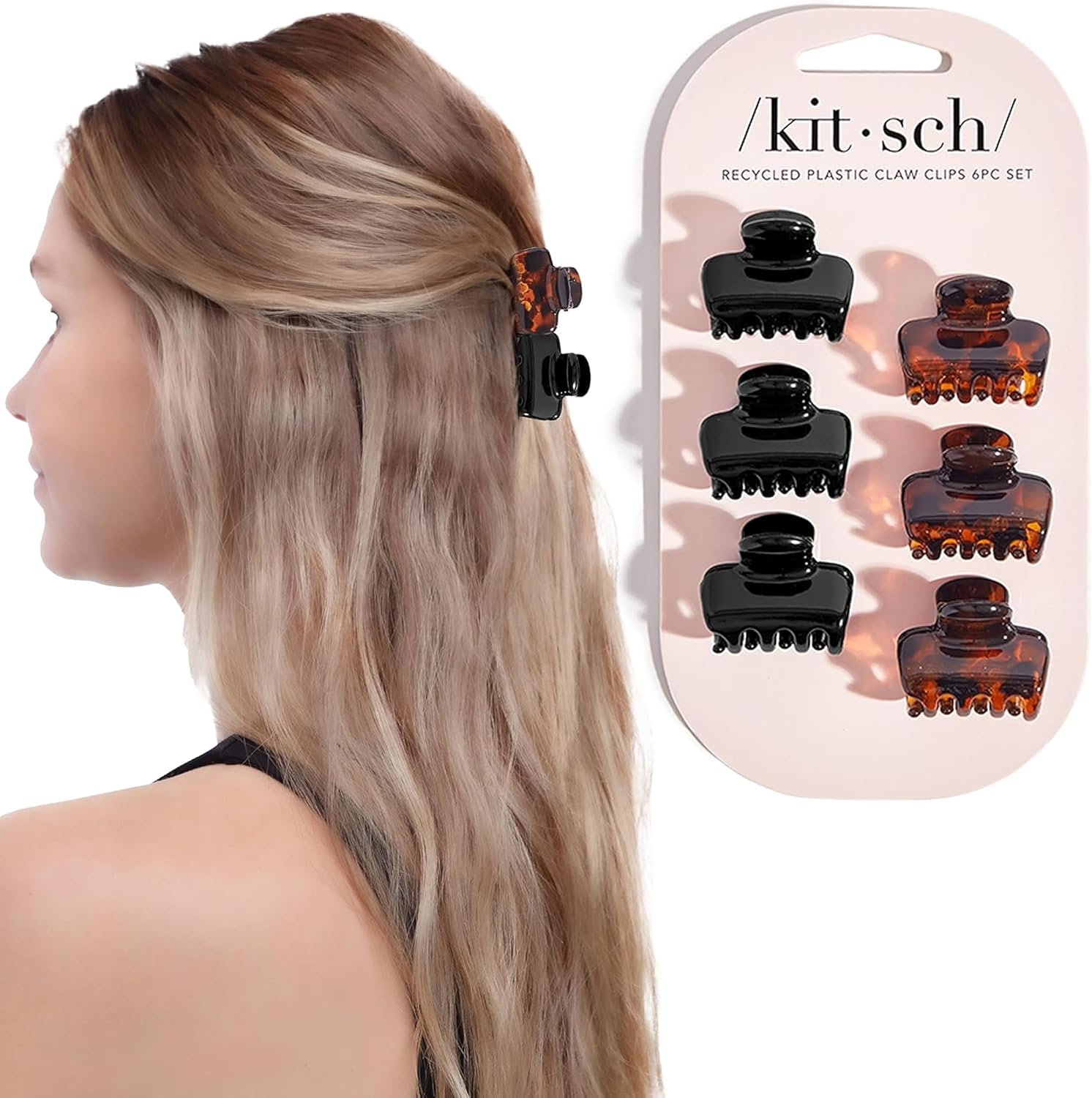 Kitsch Small Hair Clips set front view in black and tortoise