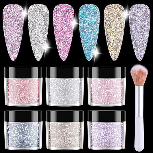 Furtherpretty reflective glitter for nails 6 color set front view