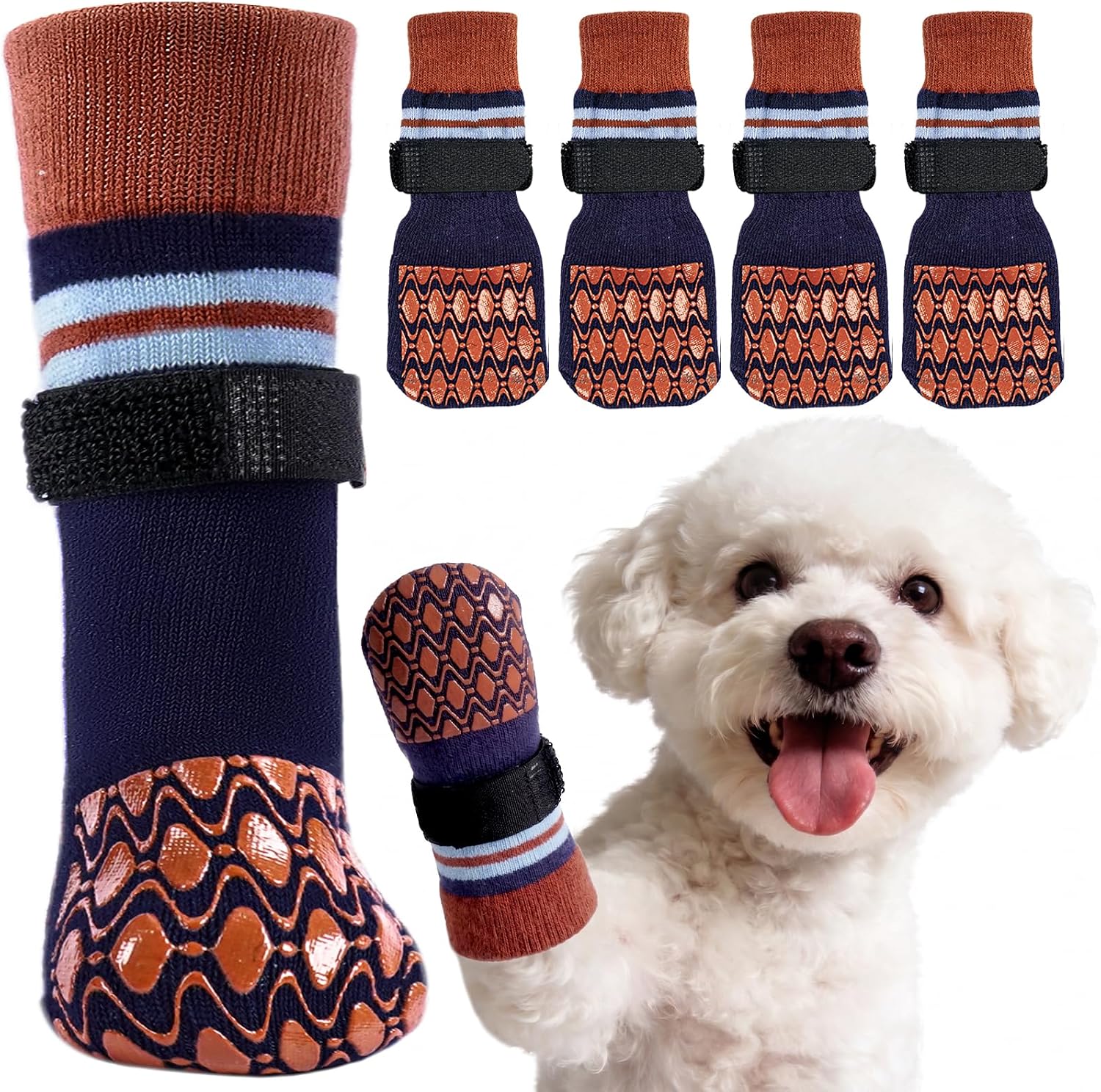 Kuoser Dog Socks for Hardwood Floors Anti Slip, Grippy Socks for Dogs to Prevent Licking Paws, Comfy Booties Dog Anti Scratch Socks Pet Protectors for Jnjured Paw, 4 Pack-S - Image 13