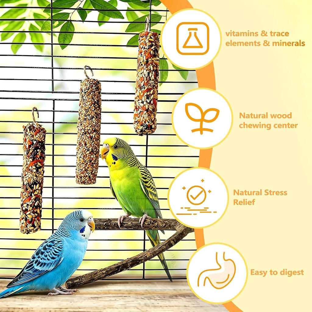 Close up of vegetable and grain parakeet treat sticks