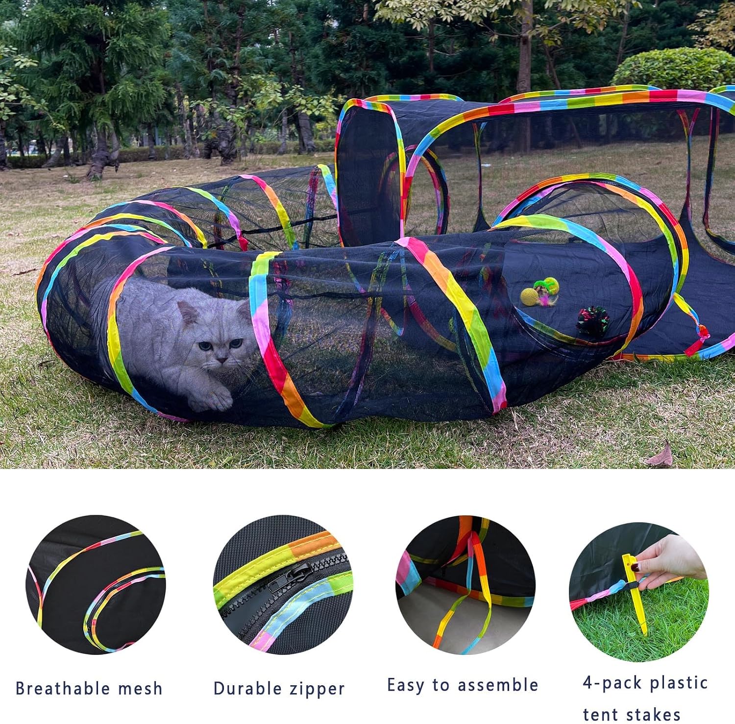 GONPETGP multicolored cat playground packed compactly inside its portable travel storage bag