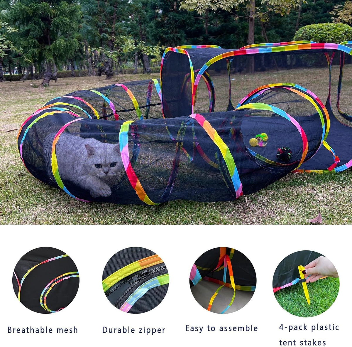 GONPETGP multicolored cat playground packed compactly inside its portable travel storage bag