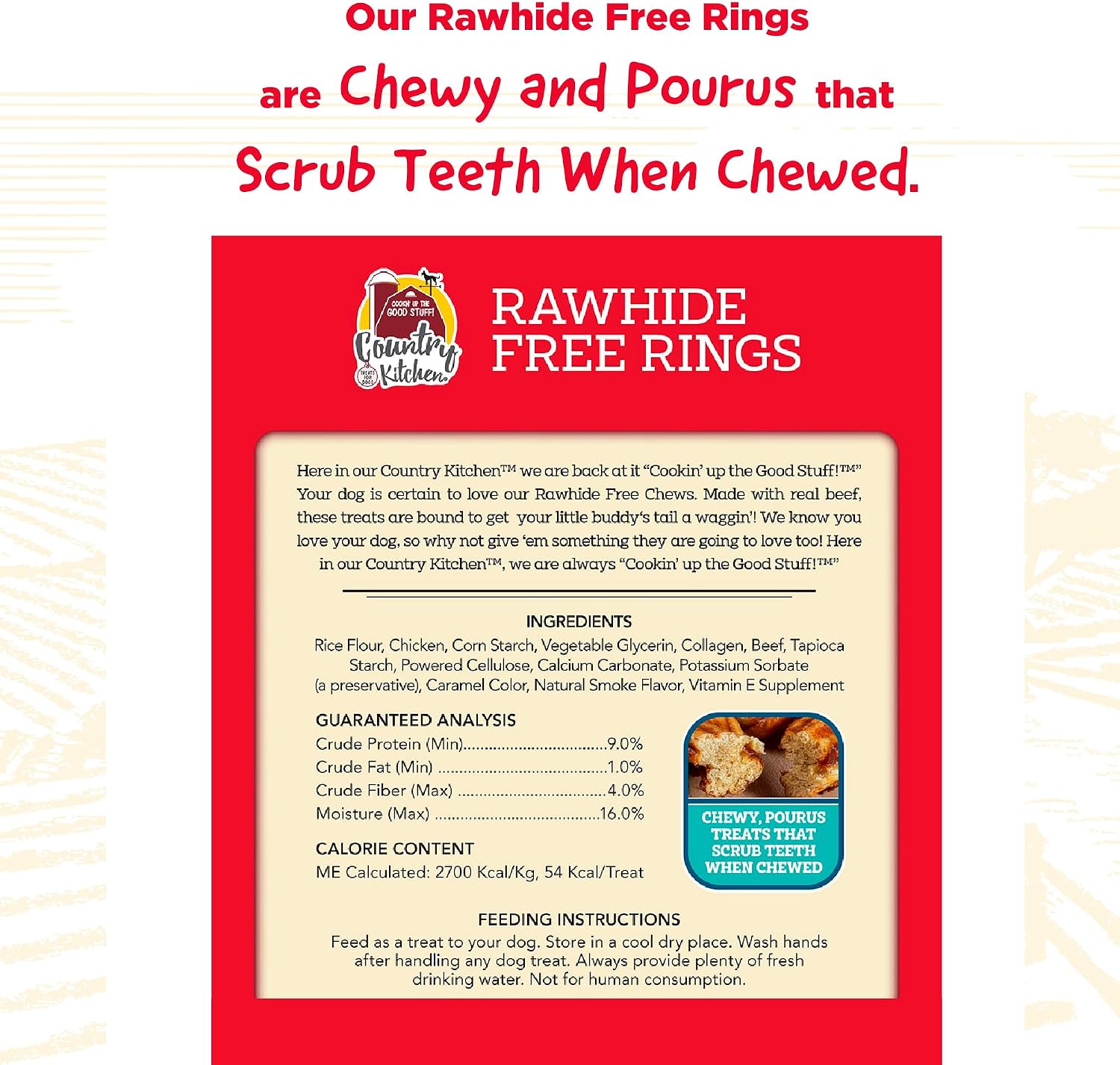 Country Kitchen dog treats 7 pieces pack showing ingredients