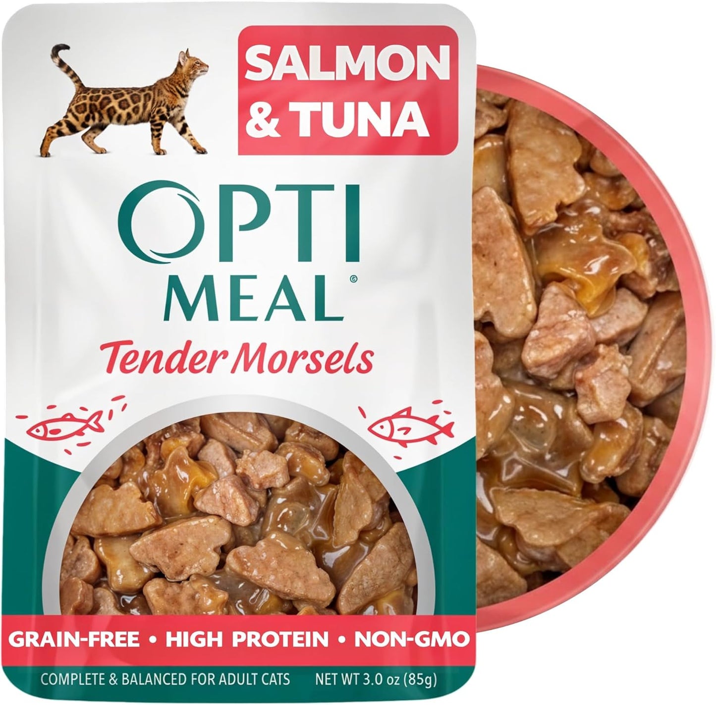 Optimeal Wet Cat Food Variety Pack - Sea Protein Selection, Grain Free Tender Morsels, High Protein Premium Nutrition Made with Natural European Ingredients, Adult Cat Pouches 3oz (Pack of 12) - Image 9