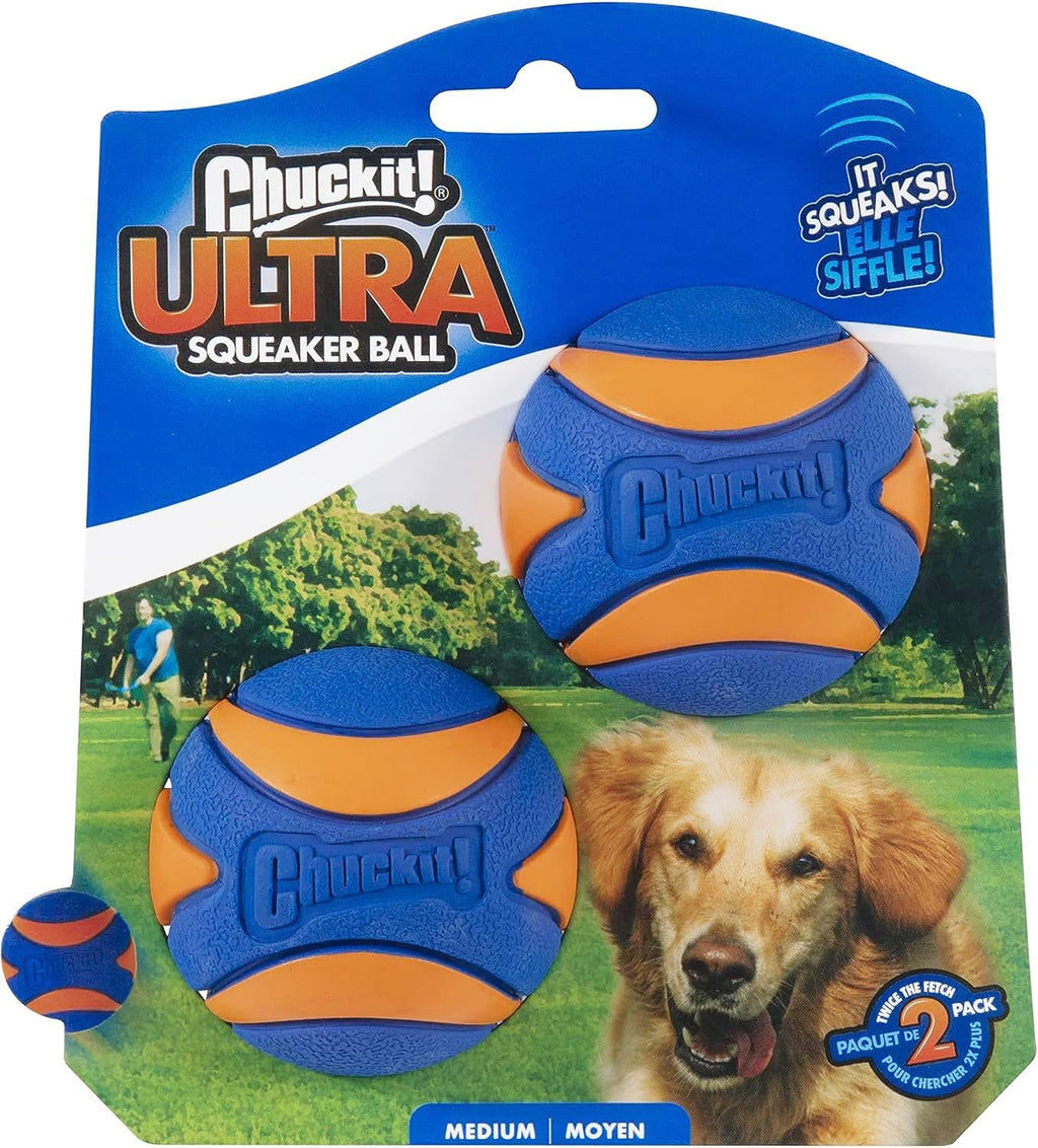 Group of four Chuckit! Ultra Balls showing bright visibility.