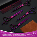 Ergonomic purple handles of JASON pet shears featuring noiseless muffler pads
