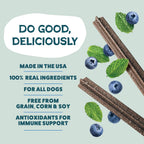 Back label of Shameless Pets grain free dog dental treats with ingredients
