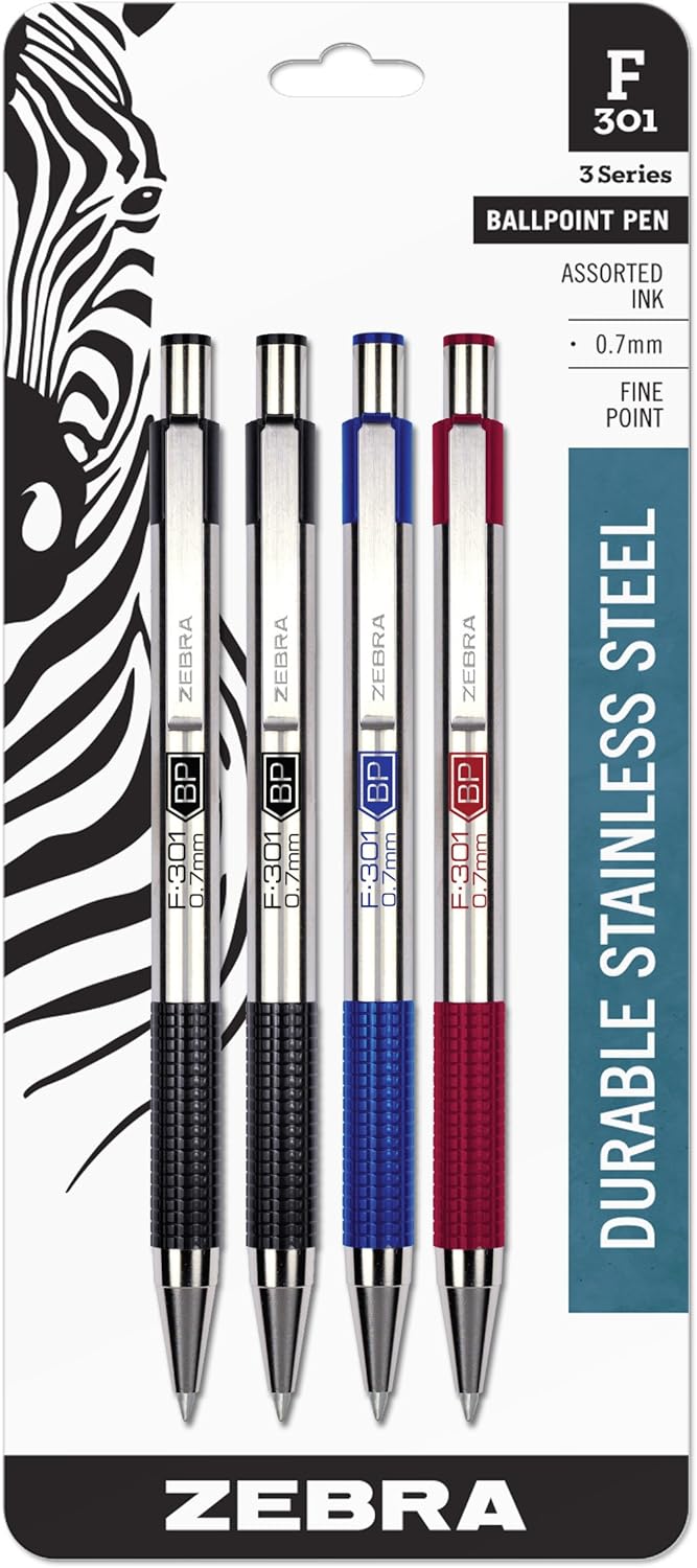 Zebra Pen F-301 Ballpoint Blue Ink Fine Point 0.7mm Pen, Easy-Glide Ink, Stainless Steel Retractable, Non-Slip Grip, Professional Design, Ideal for Office, Journal and Planner Use, 2-Pack (27122) - Image 9