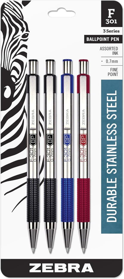 Zebra Pen F-301 Ballpoint Blue Ink Fine Point 0.7mm Pen, Easy-Glide Ink, Stainless Steel Retractable, Non-Slip Grip, Professional Design, Ideal for Office, Journal and Planner Use, 2-Pack (27122) - Image 9