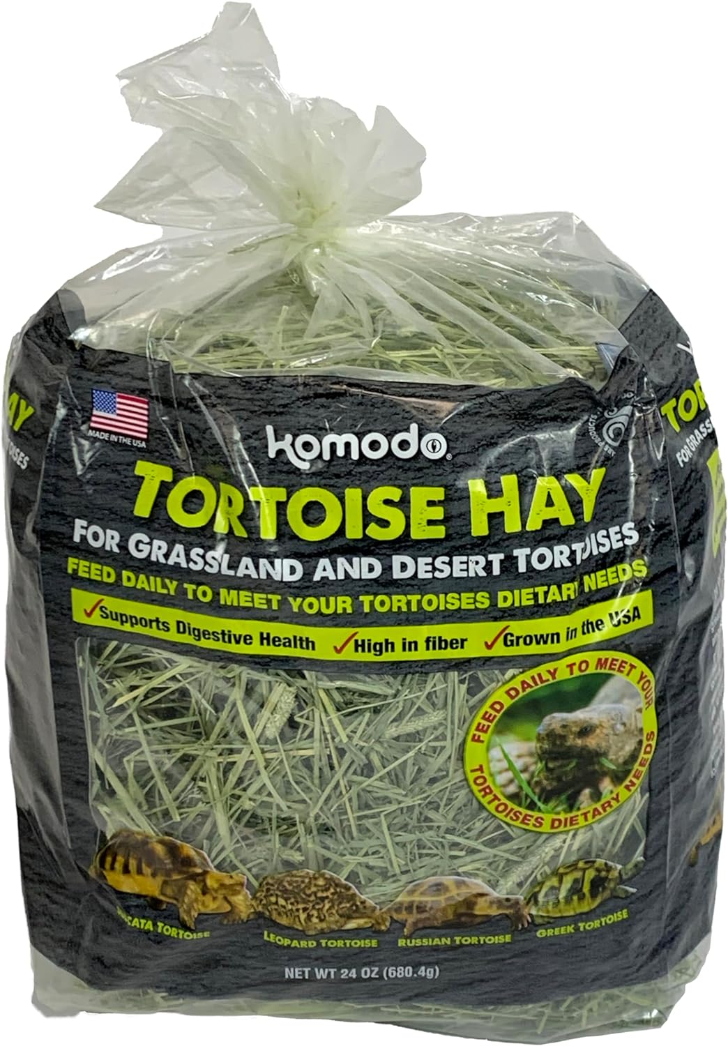 Multipet Tortoise Hay 24 Ounce front view of premium reptile food bag