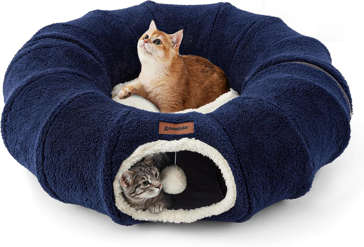 ZOMISIA premium imported cat tunnel bed placed in a modern living room setting