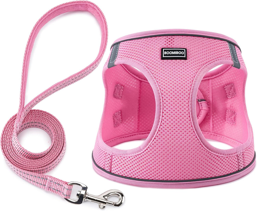 BOOMIBOO dog harness with leash set front view pink step in vest for small dogs
