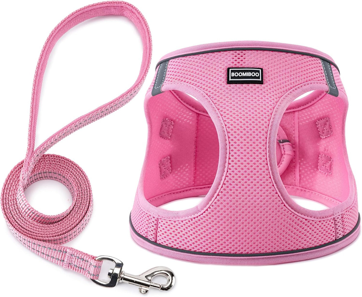 BOOMIBOO dog harness with leash set front view pink step in vest for small dogs