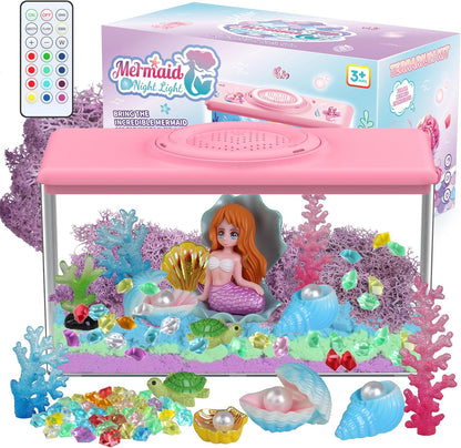 LELESUN Mermaid Terrarium Kit front view showing the complete light up mini garden in a jar