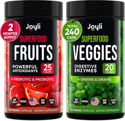 Joyli Nutrition Fruits and Veggies Supplement 240 capsules front view