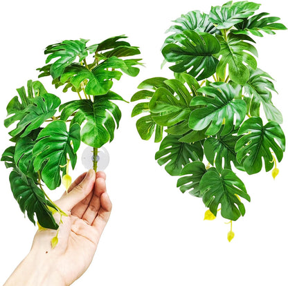 Woyrise Reptile Plants 2 Pack artificial Monstera terrarium decor