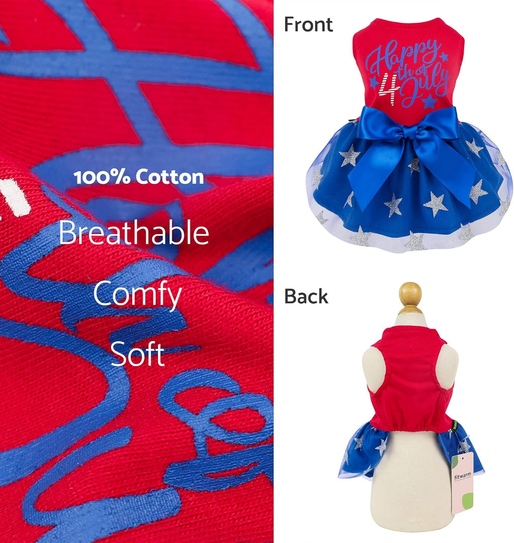 Fitwarm small dog girl patriotic outfit displayed flat to highlight red and blue color scheme