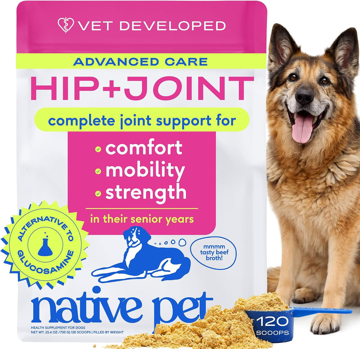 Native Pet Hip & Joint Advanced Care Dog Joint Supplement Powder for Mobility & Movement Support, Joint Supplement for Dogs with HMB, UC-II Collagen, Green Lipped Mussel & Hyaluronic Acid - 30 Scoops - Image 14