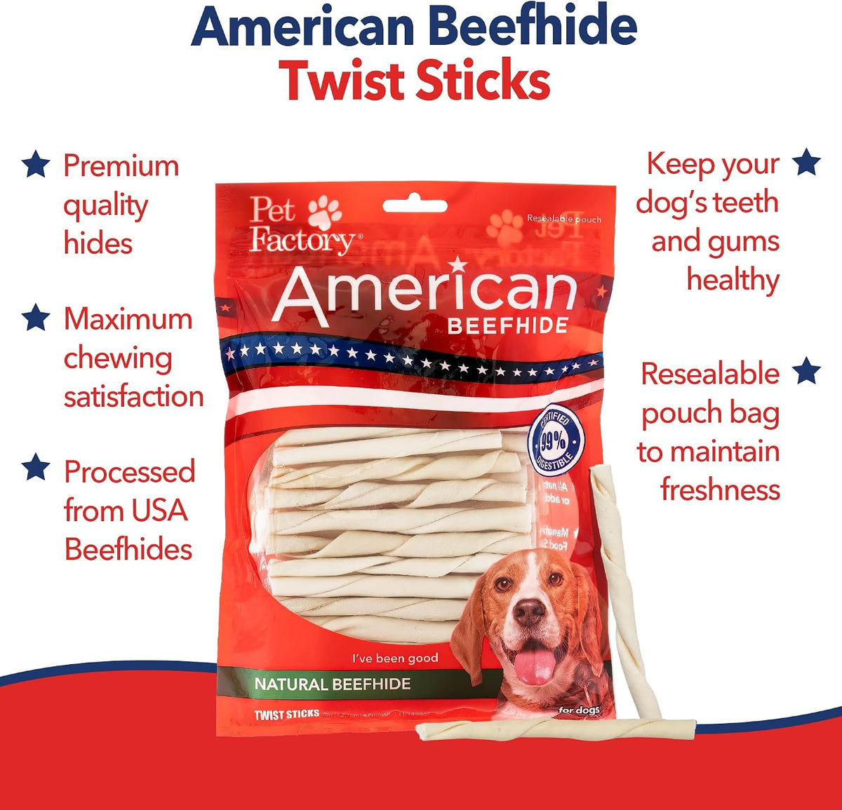 Small dog enjoying a Pet Factory American beefhide dental chew