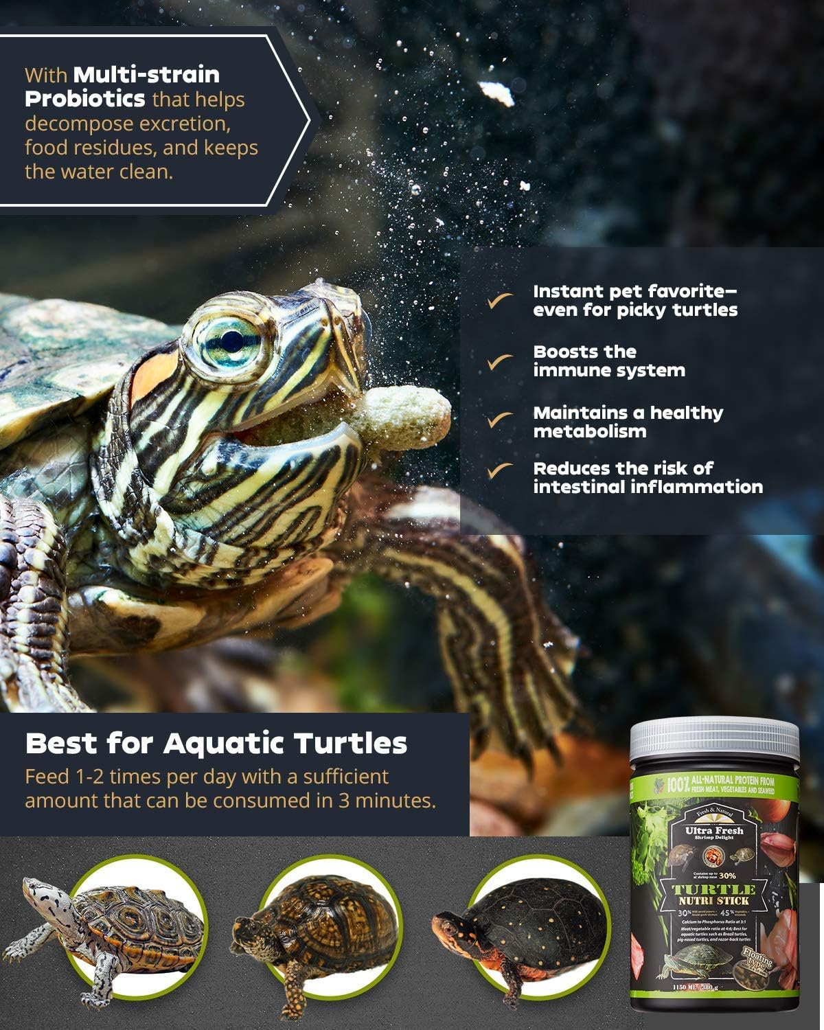 Ultra Fresh Turtle Nutri Stick probiotic and deodorizing feature graphic