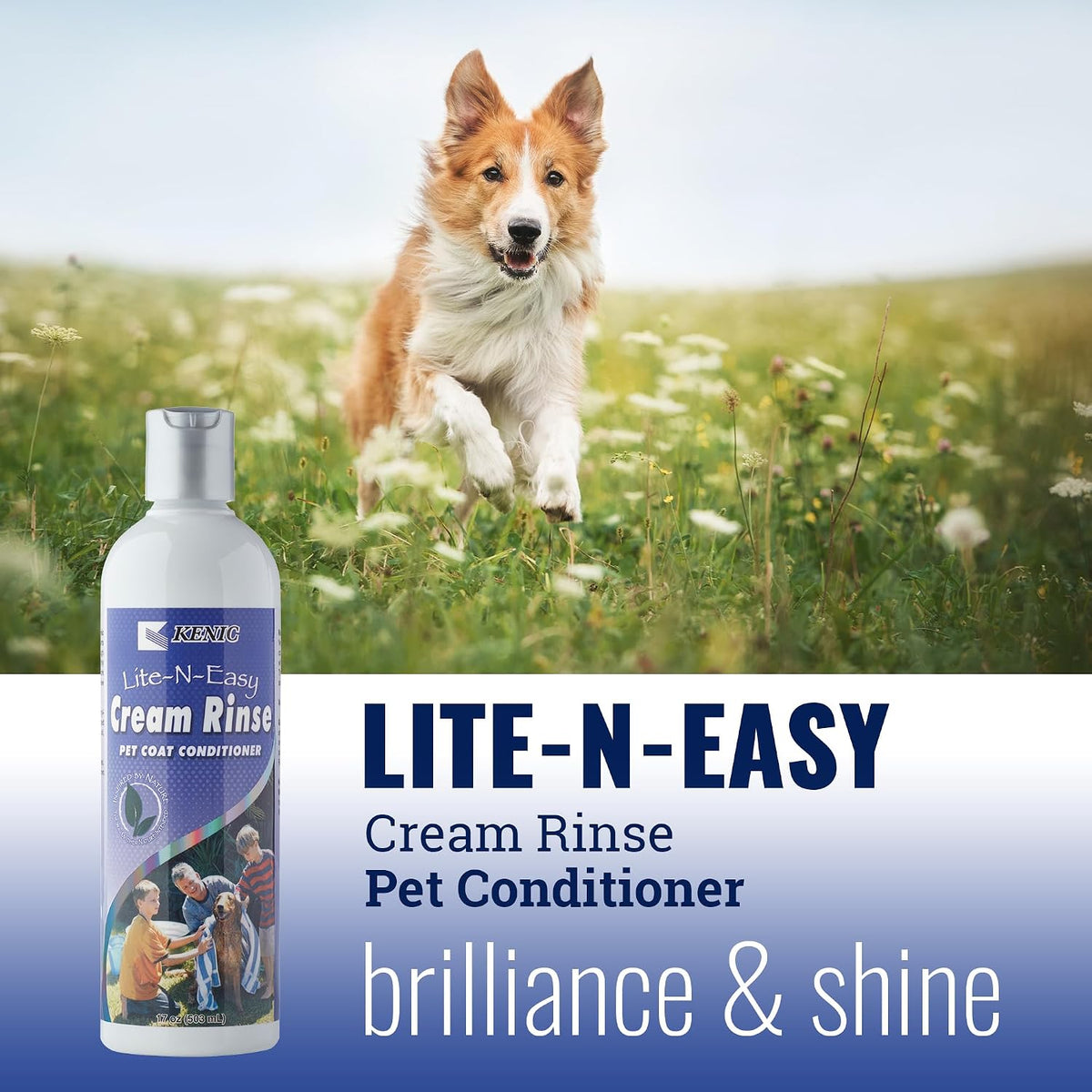 Side profile of Kenic pet cream rinse bottle with dispensing cap