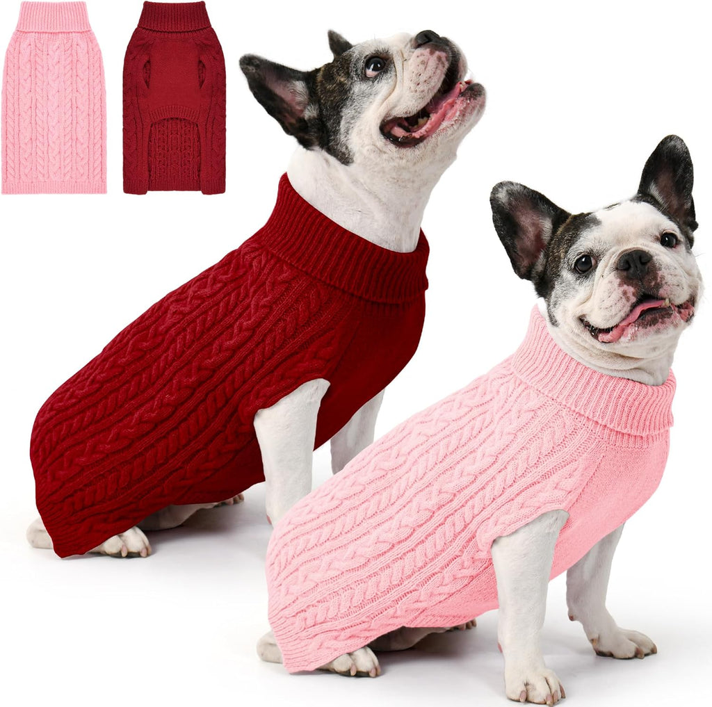 Dog Sweater 2 Pack for Small Dogs, Size S, Pink & Purple | Stretchy cable knit turtleneck, machine washable, high belly cut, comfy winter fit for Chihuahua, Maltese - Image 11