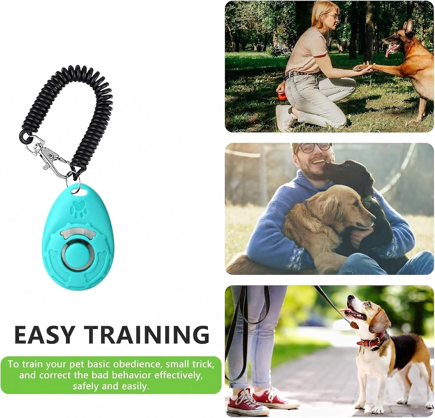 SZO dog training accessories kit showing the two included pet clickers attached to the D-rings.
