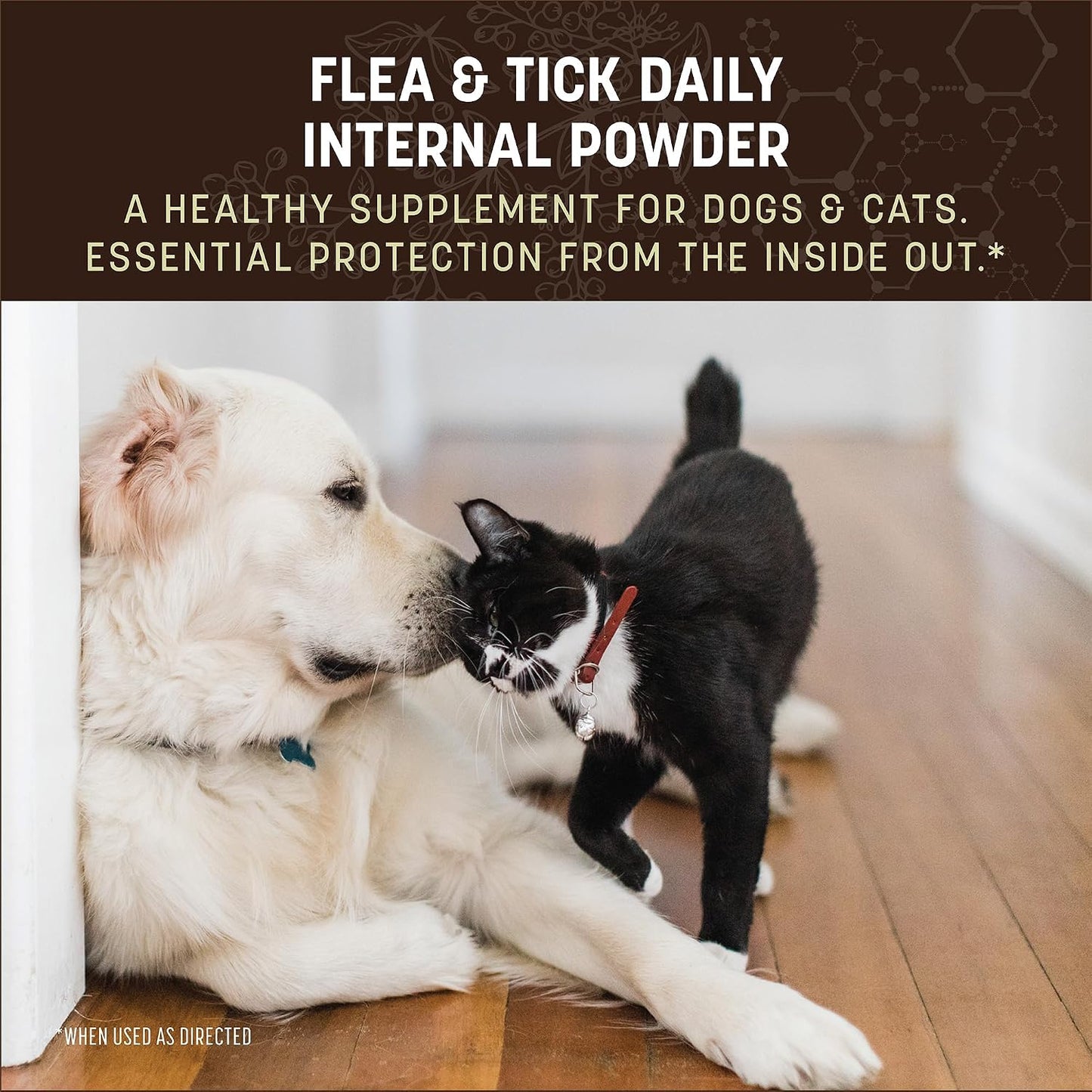Earth Animal Flea and Tick Internal Powder container back view showcasing herbal ingredients