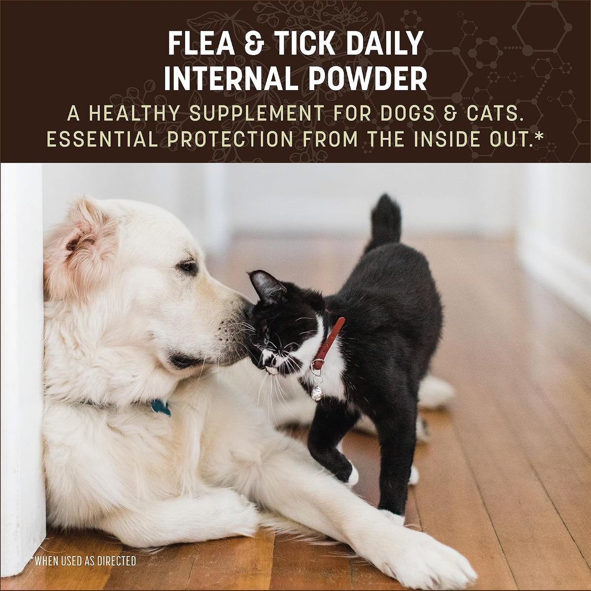 Earth Animal Flea and Tick Internal Powder container back view showcasing herbal ingredients