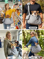 Person walking in park using Ownpets hands-free pet sling