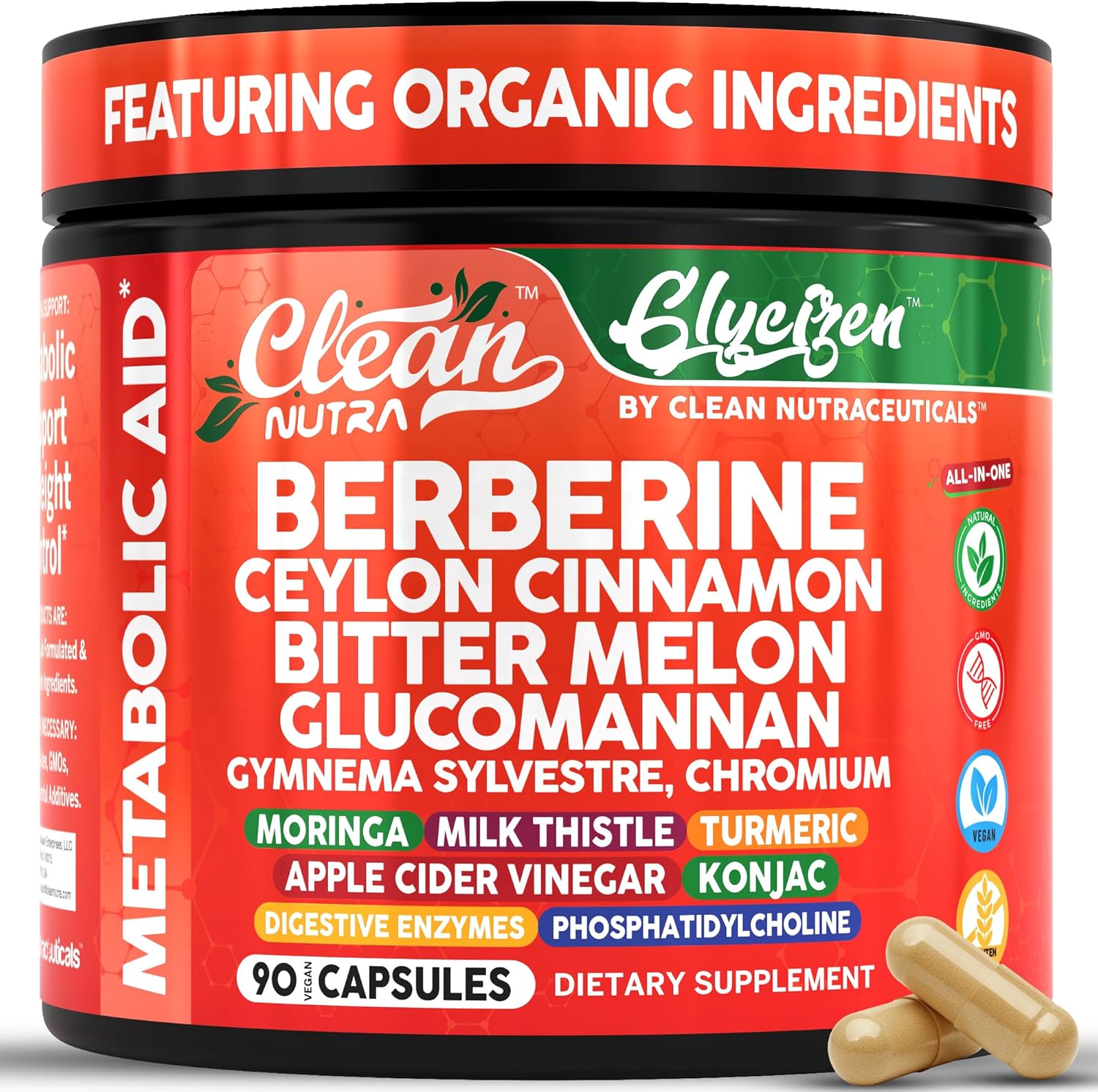 Clean Nutraceuticals GlyciZen Berberine and Ceylon Cinnamon 21-in-1 bottle front view