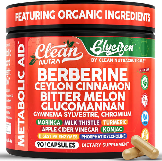 Clean Nutraceuticals GlyciZen Berberine and Ceylon Cinnamon 21-in-1 bottle front view