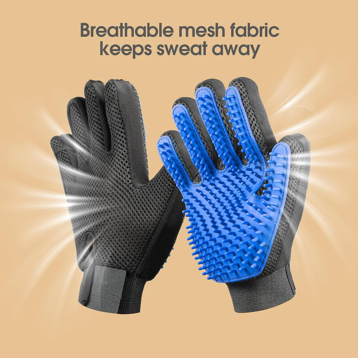 Back view of delomo grooming gloves with adjustable wrist strap.