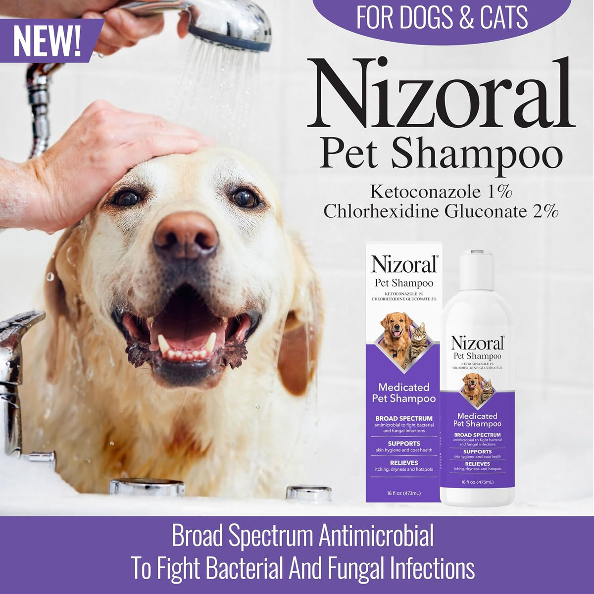 Nizoral Medicated Pet Shampoo 16 fluid ounce bottle label details