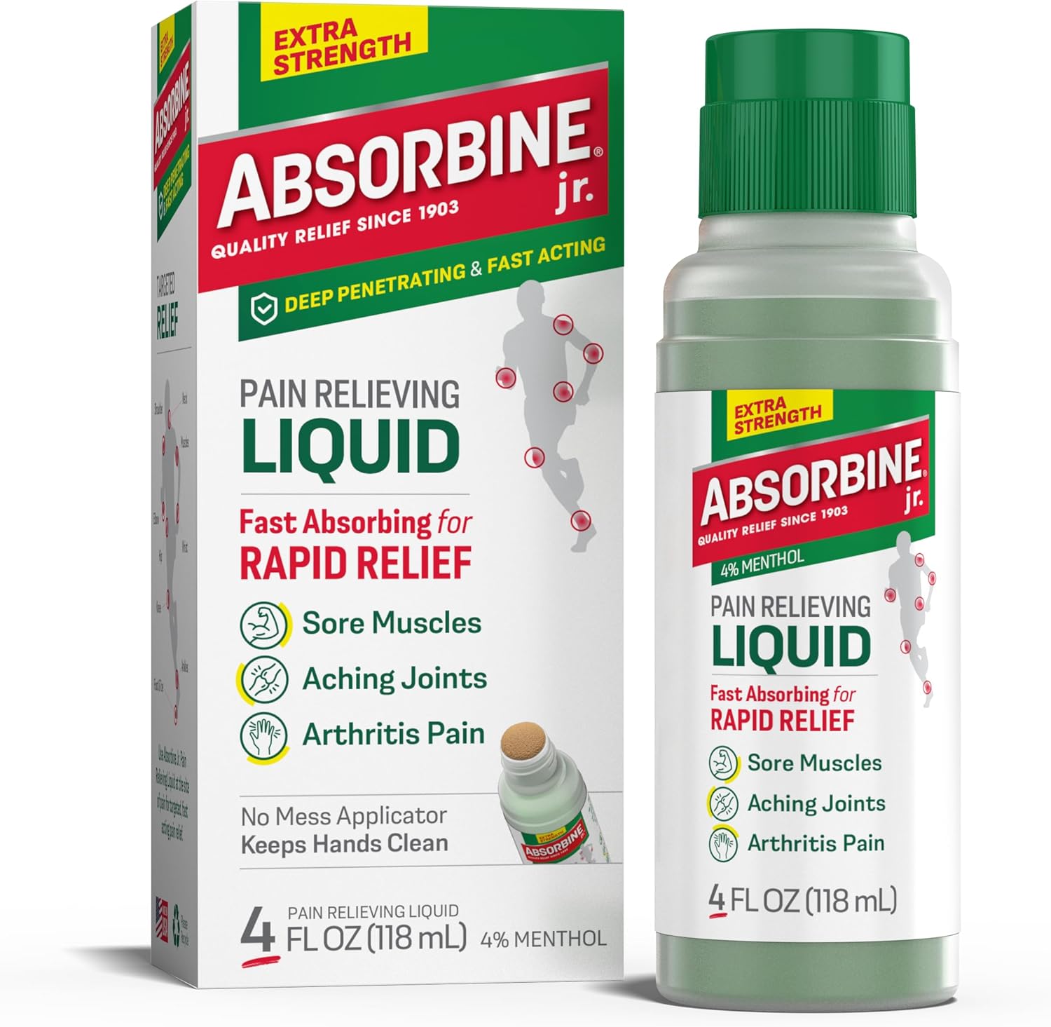 Absorbine Jr Maximum Strength Pain Relieving Liquid front view bottle for muscle and joint comfort