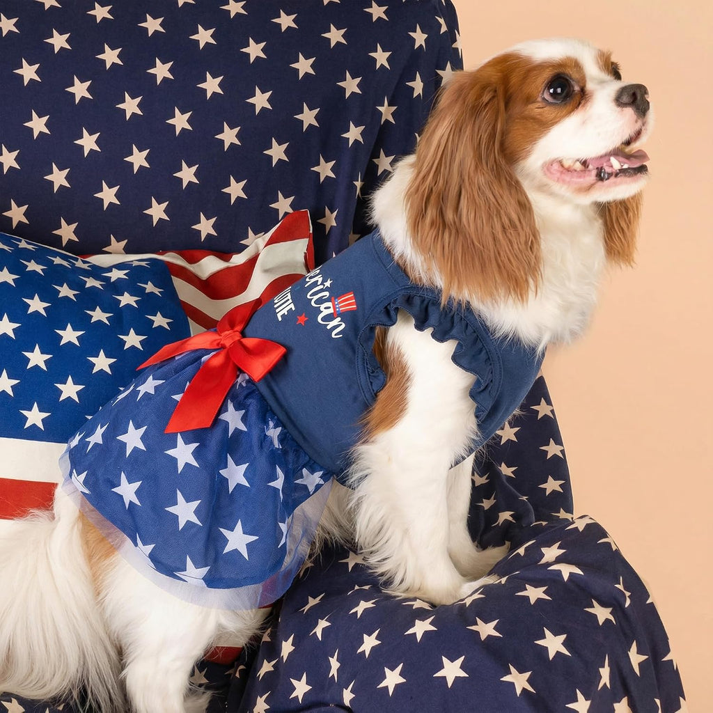 American cutie themed pet holiday dress close up view