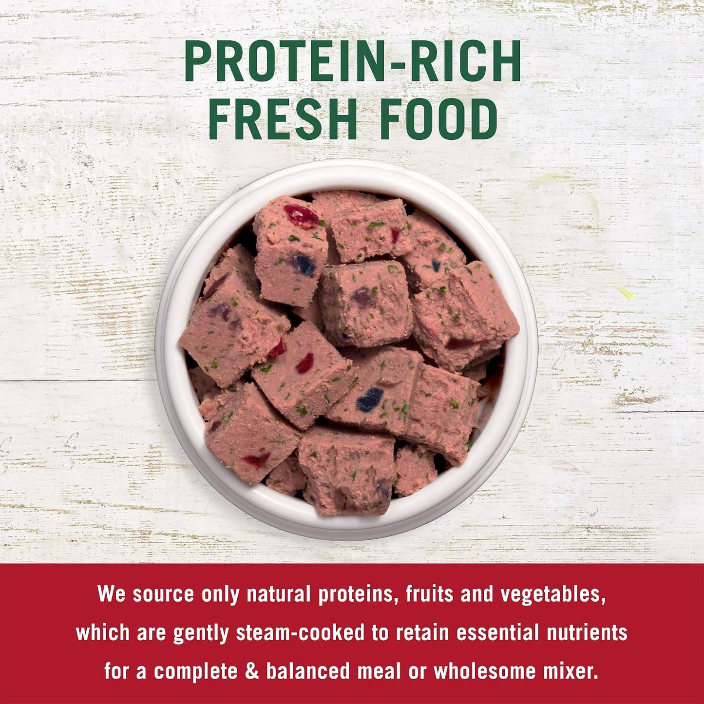 Serving suggestion for Freshpet Vital slice and serve dog food