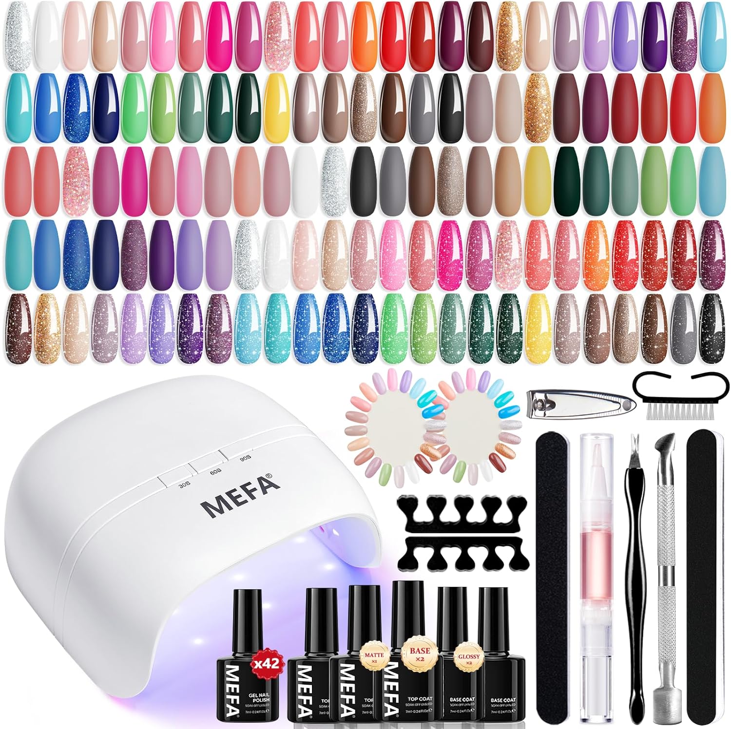 Mefa 42 colors gel nail polish kit with UV lamp front view