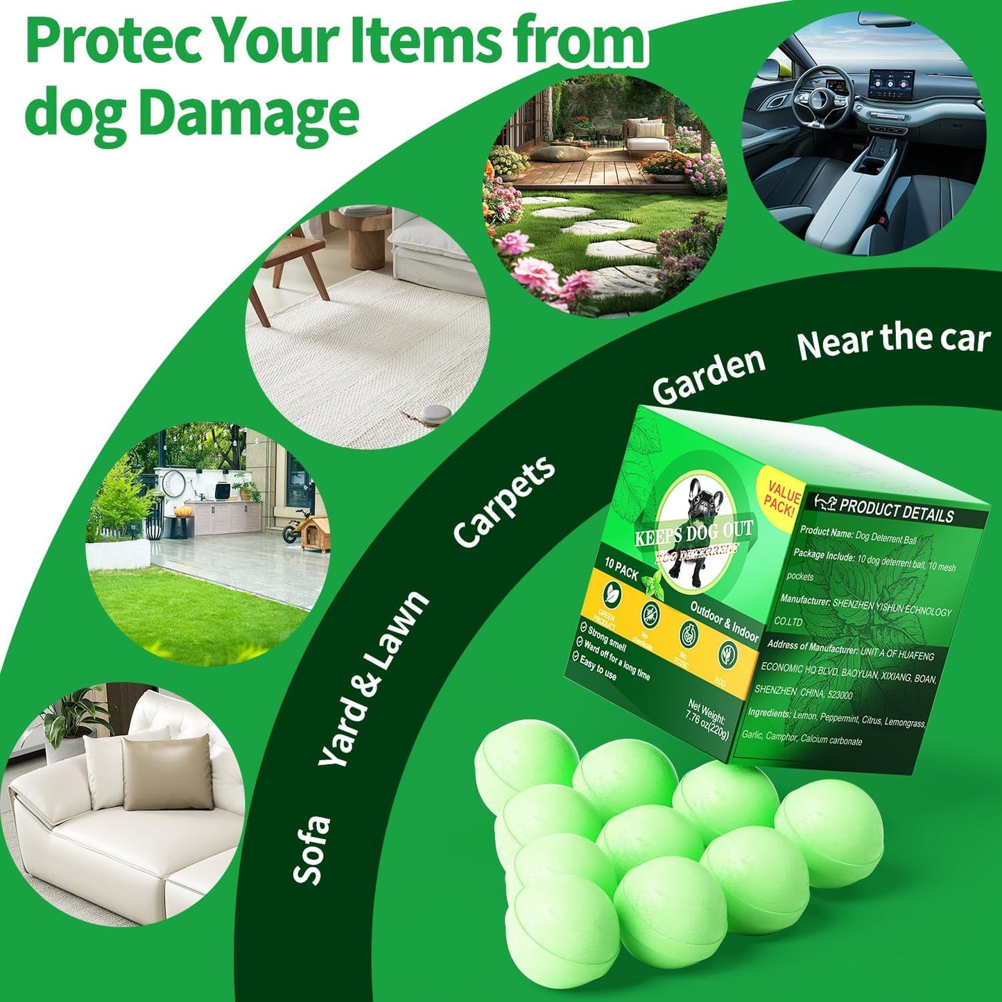 Hanging dog deterrent bag on a garden fence