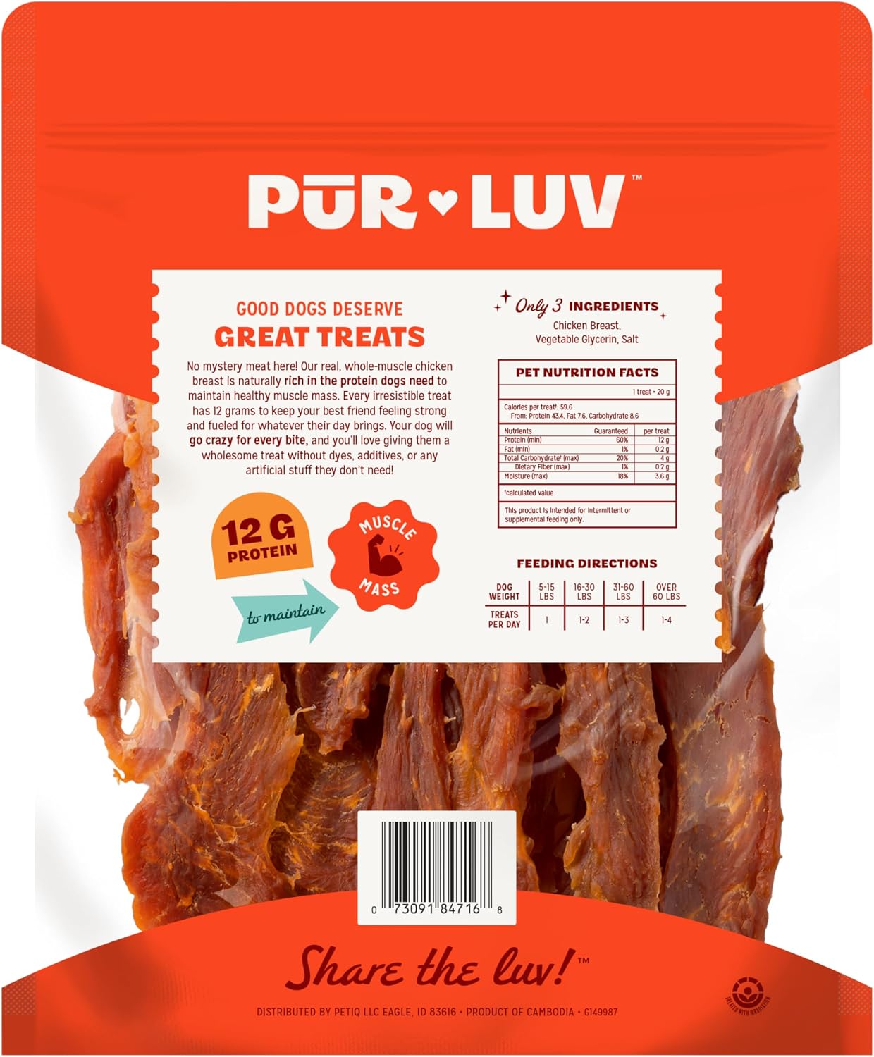 Pur Luv chicken jerky treats nutritional information