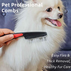 2 Pieces Fine Tooth and Wide Tooth Dog Grooming Comb - Rubber Handle Hair Comb for Small Dogs & Cats with Flea and Tick Removal (2PCS, Black Red) - Image 3